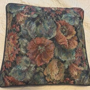 Floral Tapestry Cushion 12 x 12 Vintage Stitched Throw Pillow